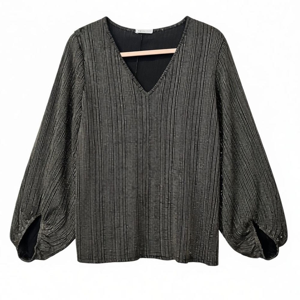 Spin Metallic Balloon Sleeve Top – Black & Gold – Size Large – Worn Once (EUC)